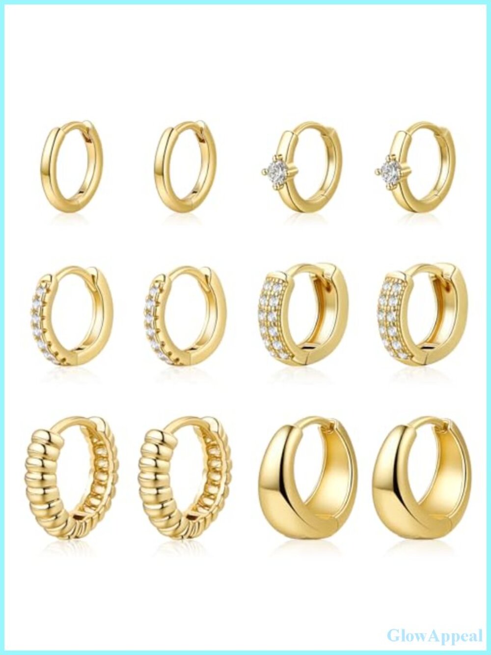 6 Pairs 14K Gold Plated Hoop Earrings for Women Hypoallergenic Set
